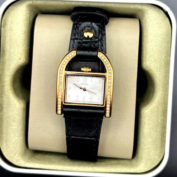 Fossil Harwell ES5263 Women’s 28mm Rose-Gold Case, Black Leather, Quartz NIBWT - Picture 5 of 17